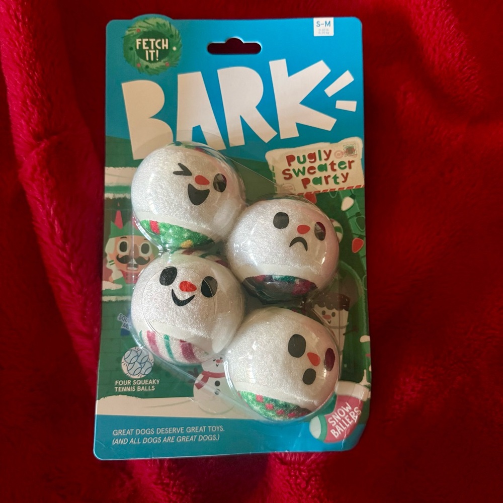 NWT BARK Pugly Sweater Party Squeaky Tennis Balls
